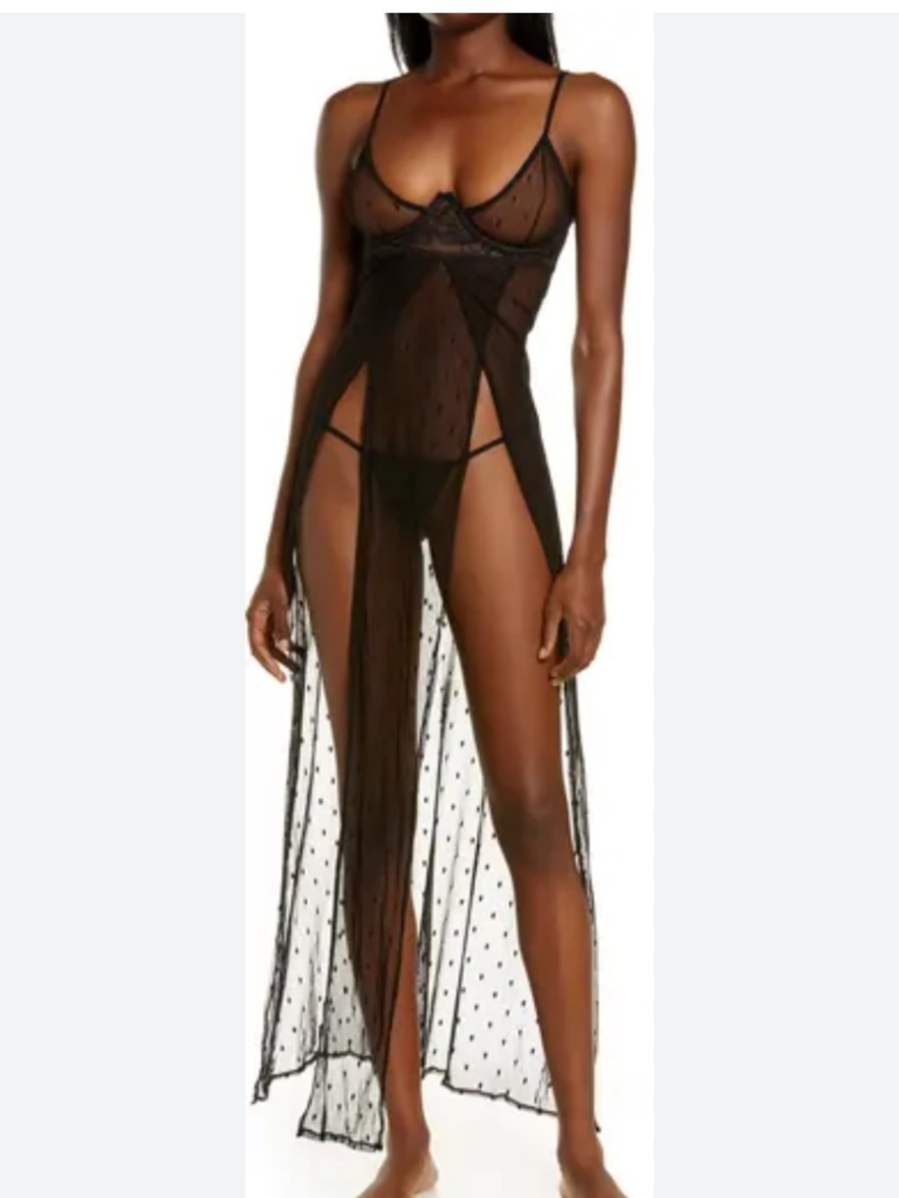 Mapale Black Underwire Sheer Mesh Nightgown Lingerie Size M/L
